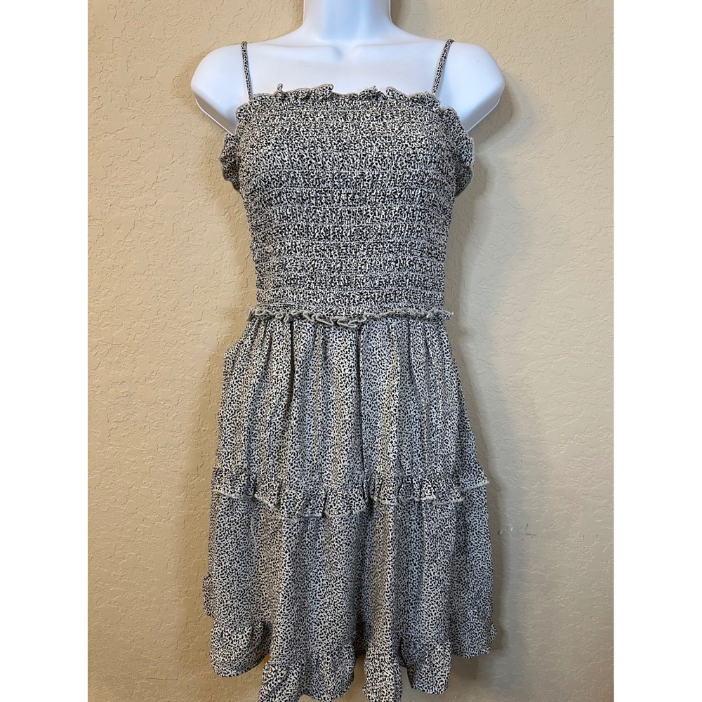 Jessica Simpson Smocked Dress Tiered Ruffle Sleeveless Mini XS Black White